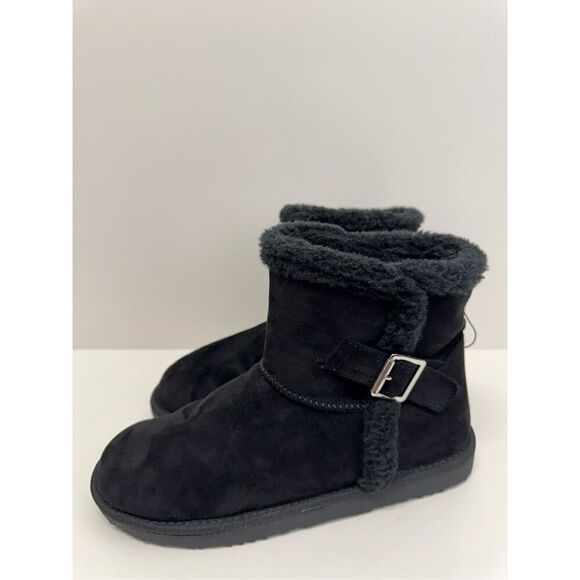Floopi Mid Calf Winter Boots Size 10 Black Suede Fur Lined Pull On Style NEW - Picture 3 of 9